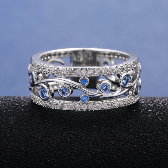 💝 Eternity Dainty Sea Blue Gems Twisted Vines Trendy Rings for Women, PD542 - Picture 1 of 7